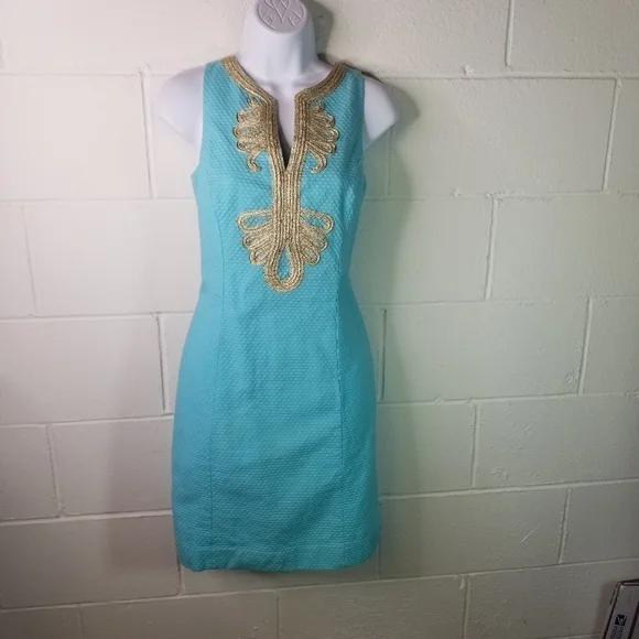 lilly pulitzer blue gold dress Lilly Pulitzer